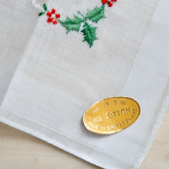 Vintage Embroidered Candycane Christmas Pocket Square Handkerchief - Picture 4 of 4